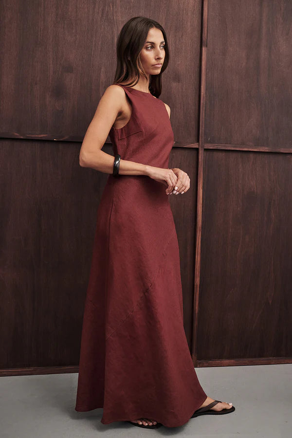 LACY SAHARA SLEEVELESS LINEN MIDI DRESS